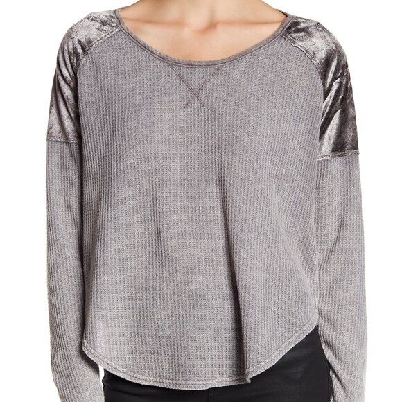 Lucky Brand Velour Thermal Waffle Top Textured Tee Charcoal Gray Size Large - Picture 1 of 5